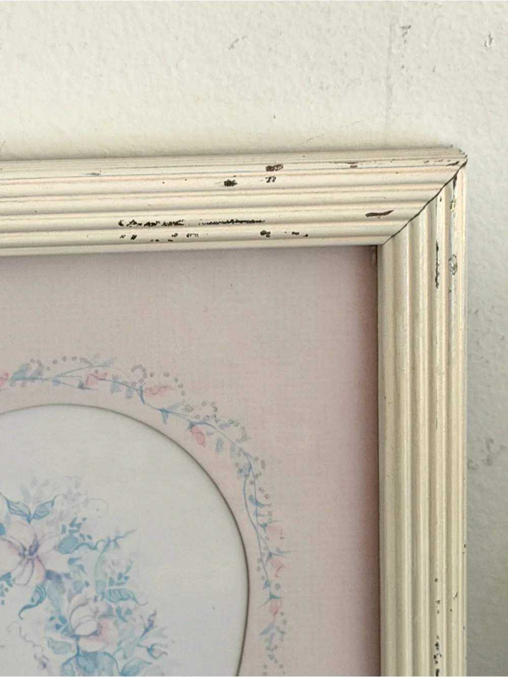 Vintage Cottagecore Framed Floral Heart Bow Wreath Print Shabby Chic Wall Art